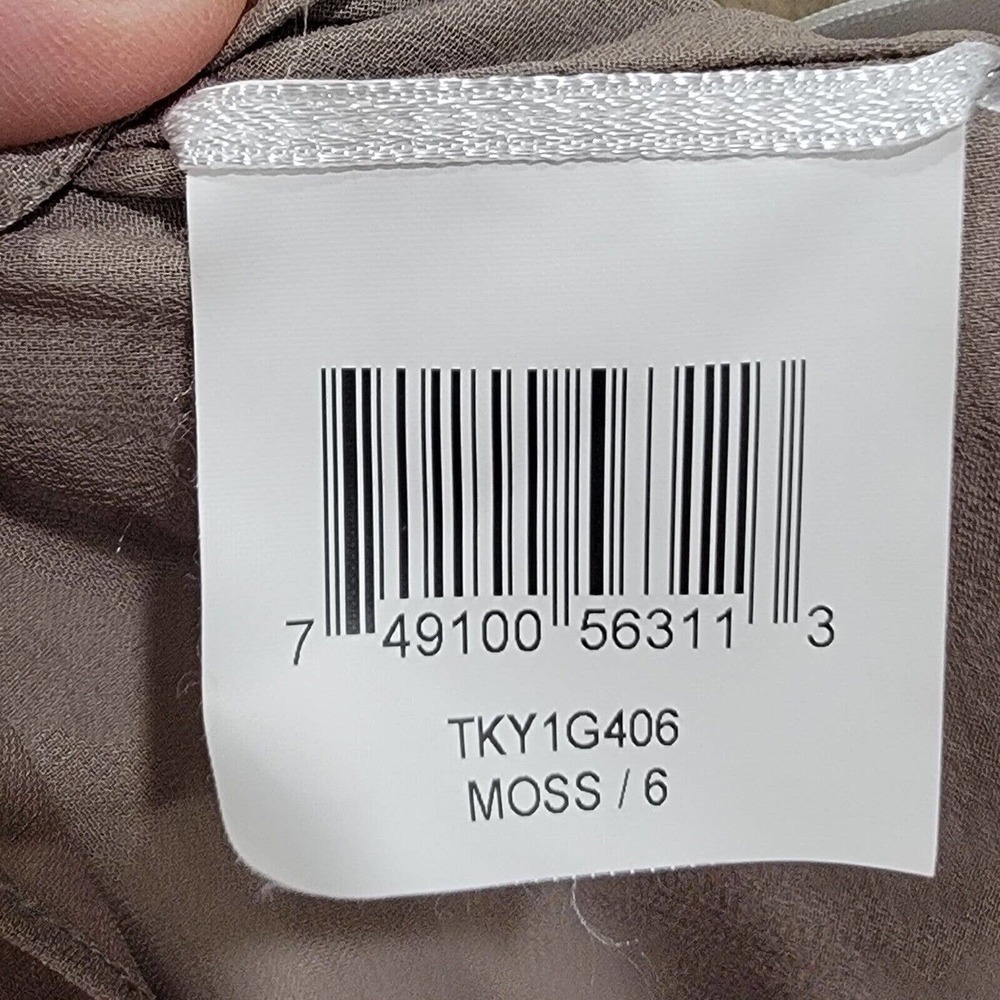 BCBGMAXAZRIA Moss/Tan Sleeveless Asymmetrical Open Neckline Ruched Detail Size 6 - Picture 8 of 8